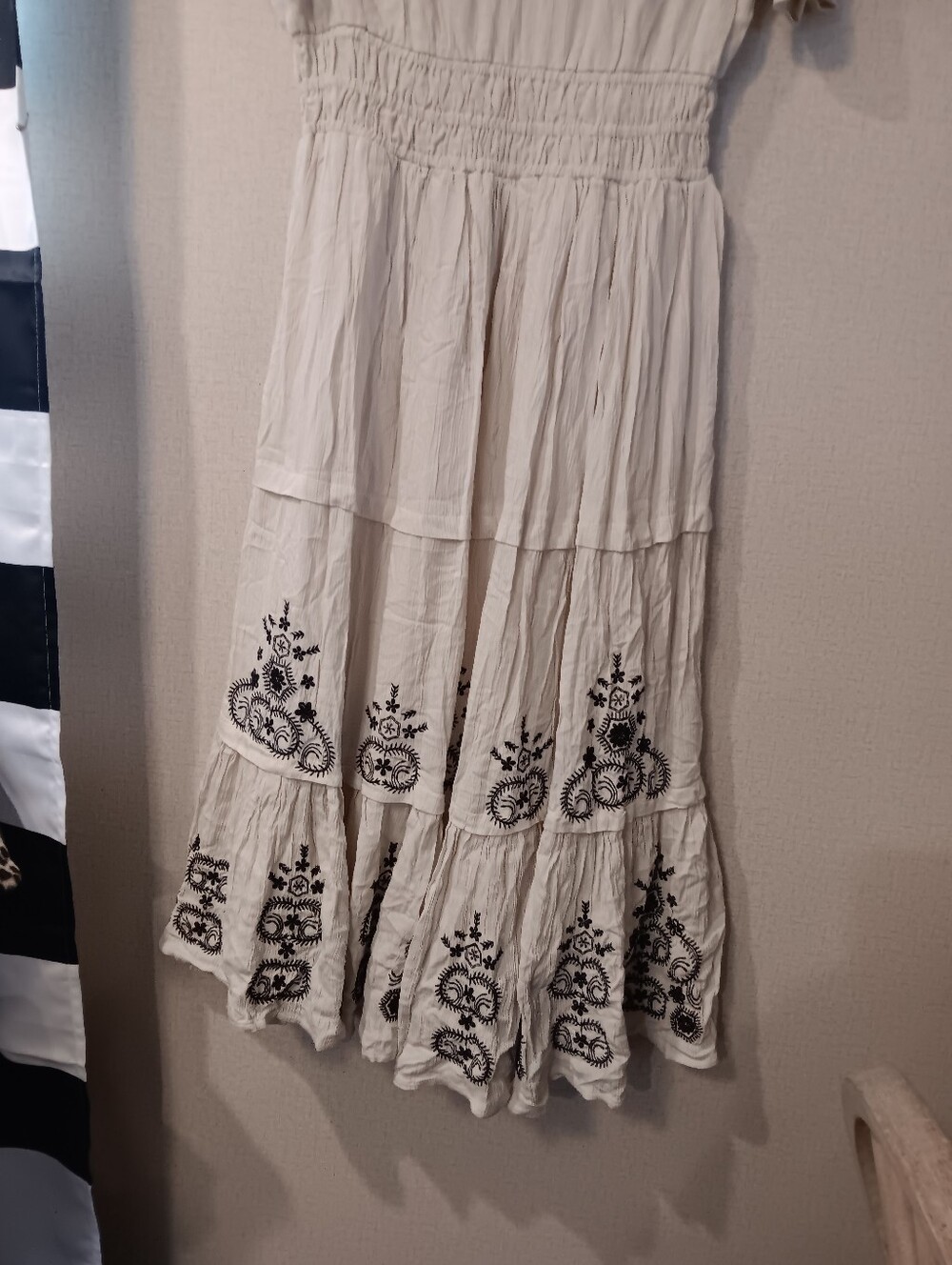 L.O.V. Bohemian Cream Maxi Dress with Black Embroidery Sz S - Picture 6 of 6